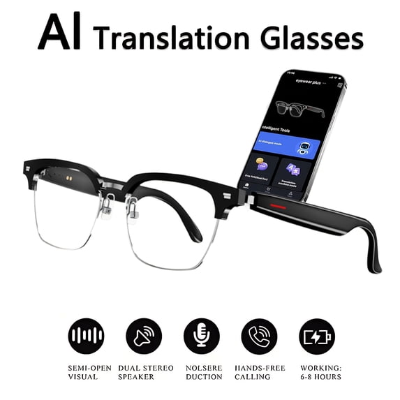 160+ Languages AI Translation Glasses, with touch control, voice assistant and magnetic charging. Anti-blue light & lightweight design, great for daily use, travel and holiday gifting.