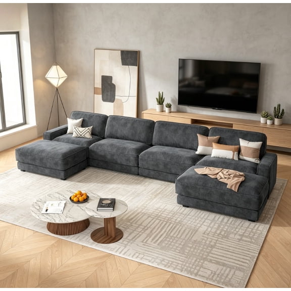 160" Modular Sectional Sofa, Cloud Sectional Couch with Deep Seat, Modern Modular L-Shape Sofa Couch with Chaise.