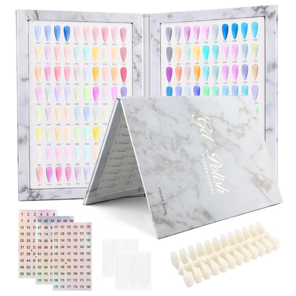 160 Nail Color Book Nail Swatches Book with 240 NailTips and Number Sticker Labels, Professional Nails Color Swatches Plastic Nails Sample Display