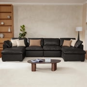 160 Oversized Modular Sofa with Storage, Faux Leather Sectional Sofa U Shaped Sectional Couches for Living Room, Tool Free Assembly Black