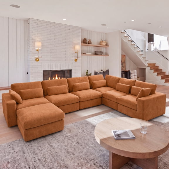 160'' Oversized Sectional Sofa, Boneless Couch, U-Shaped Couches with Chaise No Assembly Required Modular Cloud Sofa for Living Room Apartment Theater Room