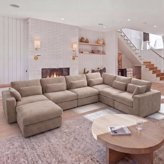 160'' Oversized Sectional Sofa, Boneless Couch, U-Shaped Couches with Chaise No Assembly Required Modular Cloud Sofa for Living Room Apartment Theater Room