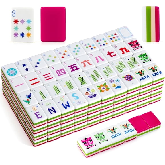 160 PCS American Mahjong Tile Set, 4 Layer 1.2 Inch Pink Mahjong Game Set with Carrying Bag & 4 All-in-One Rack Pushers, Complete Travel Mahjong Kit for Mahjong Enthusiasts Family Game Night