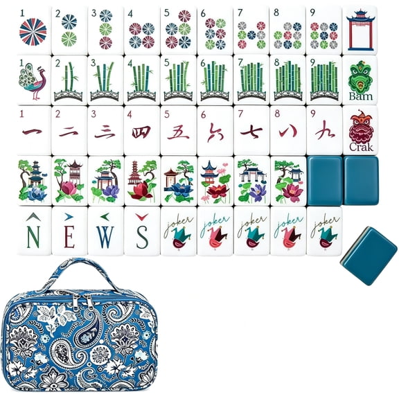 160 PCS American Mahjong Tiles Set, 4-Layer Engraved ABS Acrylic Mah Jongg Game Kit with Paisley Carry Bag, Dice & Betting Chips, Portable Travel Mahjong Game for Adult Family Party Social Game