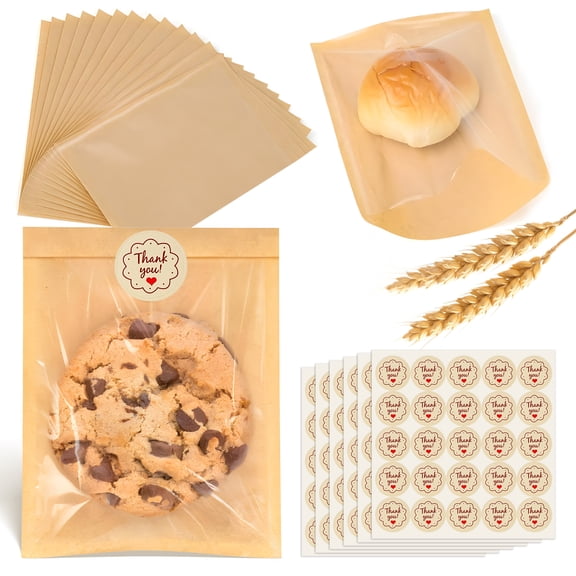 160 PCS Bakery Bags with Window, 7.5 x 5.12 Inches, Paper Sandwich Bags, Donut Bags To Go, Bakery Paper Bags for Treat, Snack, Cookie Waffle Cake Packaging