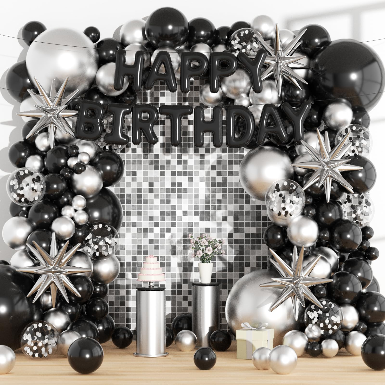 160 PCS Black and Silver Birthday KKS1 Decorations Balloon arch kit