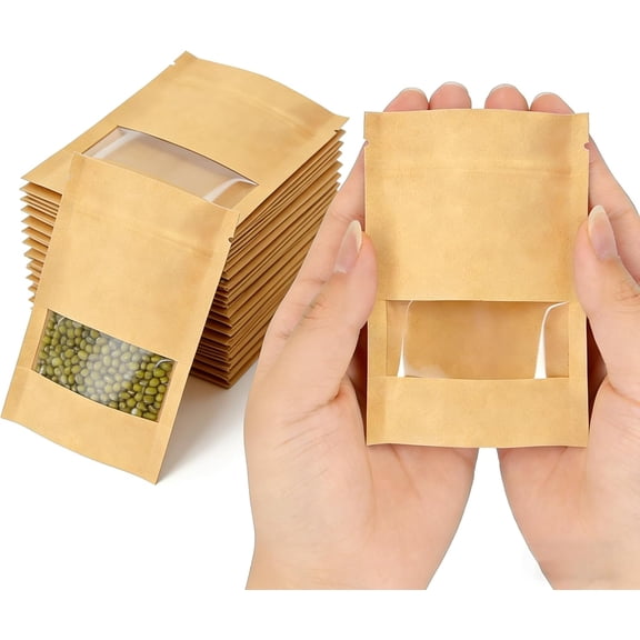 160 Pack 2.83.5 in Resealable Seed Envelopes with Clear Window, Small Brown Kraft Paper Envelopes for Seed Saving & Home Garden