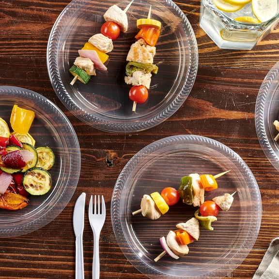 160 Pack Clear Plastic Plates 9 Inch Bulk Pack  Disposable Plastic Dinner Plates for Parties Events BBQ