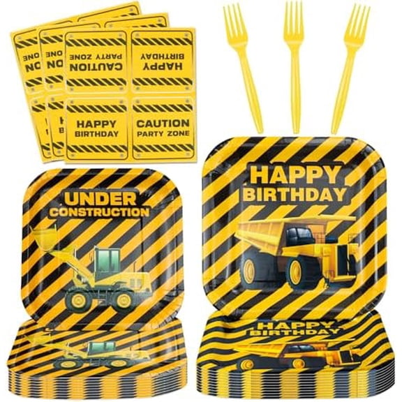 160 Pack Construction Birthday Party Supplies Dump Truck Construction Birthday Decorations Construction Party Tableware Set - Plate, Napkins Serves 40$$Home Decor, Kitchen, & Other