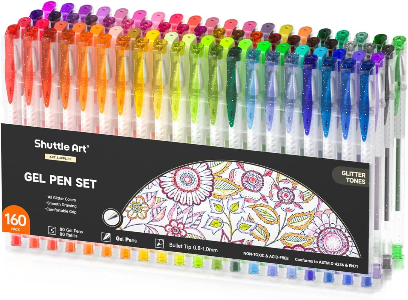 Shuttle Art Glitter Gel Pens Set 160 Pack with 80 Unique Gel Pens