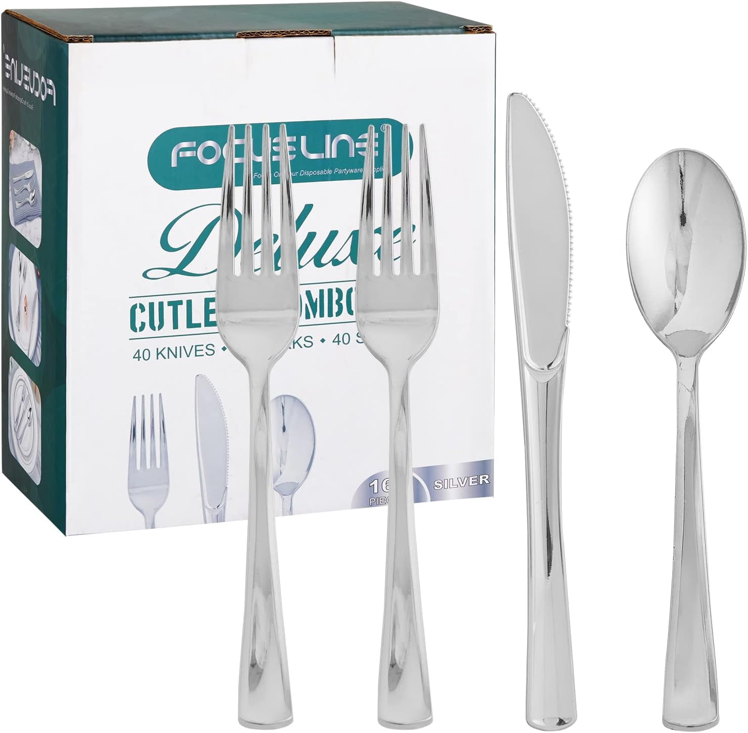 Silverware Pack 160 Pack Silver Plastic Silverware Set, Plastic Flatware Set- 80 Silver ...