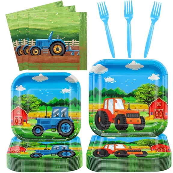 160 Packs Tractor Birthday Party Supplies Farm Decorations Tractor Party Supplies Barnyard Farm Decor Barnyard Theme Tableware Set - Plates, Napkins, Forks Serves 40