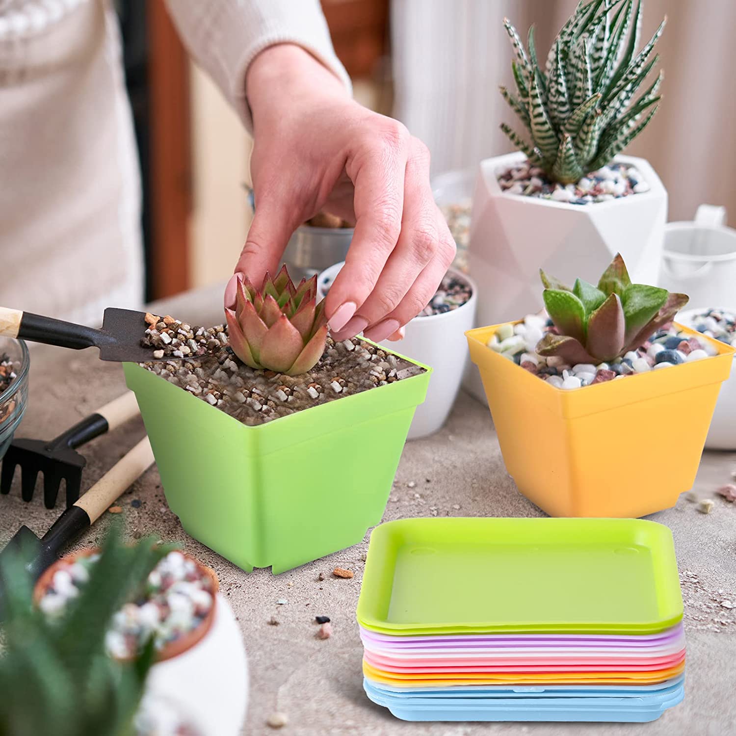 160 Pcs 4 Inch Flower Pots Square Plants Nursery Pot Plastic Plant ...