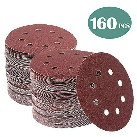 160 Pcs 5 Inch Sanding Discs Hook and Loop Orbital Sander Sandpaper 40 60 80 100 120 150 240 320 400 600 Grit 8 Hole Sanding Discs (160 PCS, 40-600 GRIT) (160 PCS, 40-600 GRIT)
