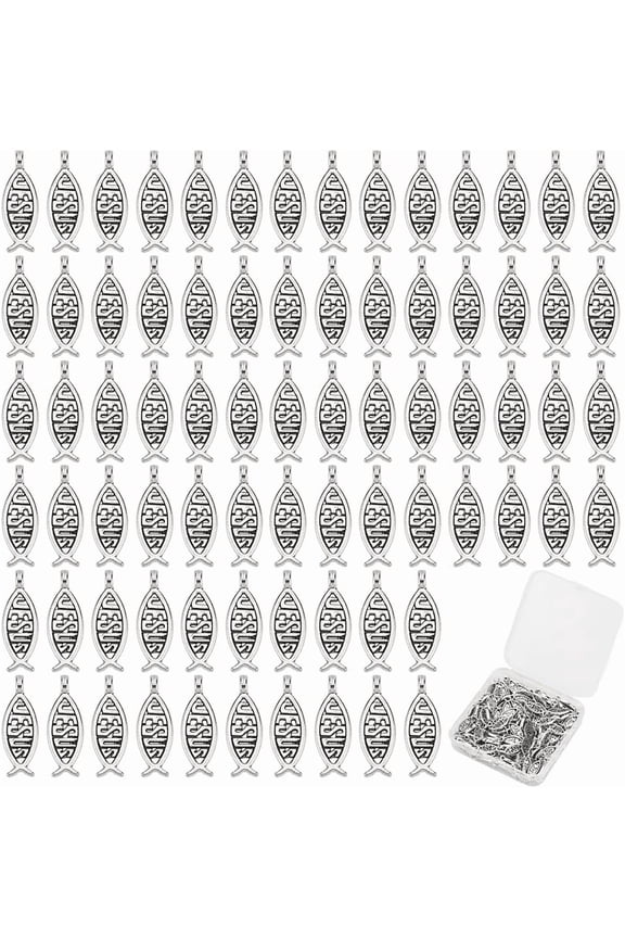 160 Pcs Alloy Blessed Fish Charms Silver Christian Fish Charms Tibetan Style Jesu Fish Pendants Charms for Easter Eid Mubarak Jewelry Making