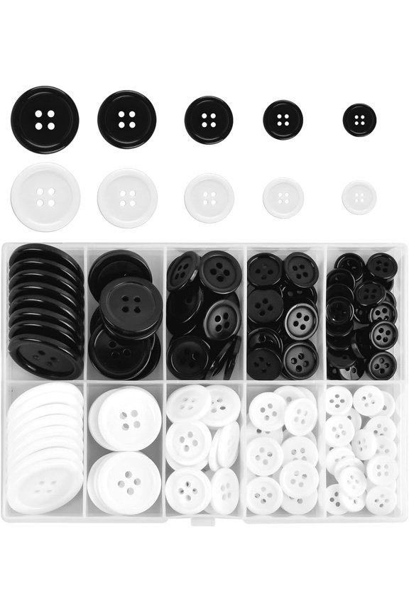 160 Pcs Black & White Round Buttons - Resin Sewing Buttons