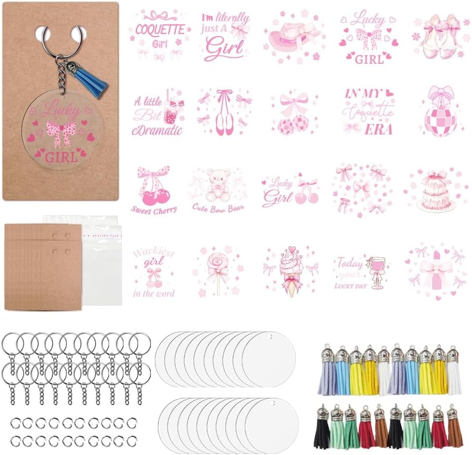 160 Pcs DIY Acrylic Keychain Making Accessories Cherry Elements Acrylic ...