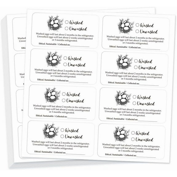 160 Pcs Egg Carton Labels Washed Unwashed Chicken Egg Sticker PET Adhesive Egg Packaging Sticker for DIY Box Container Farm Supplies 2x4 Inch