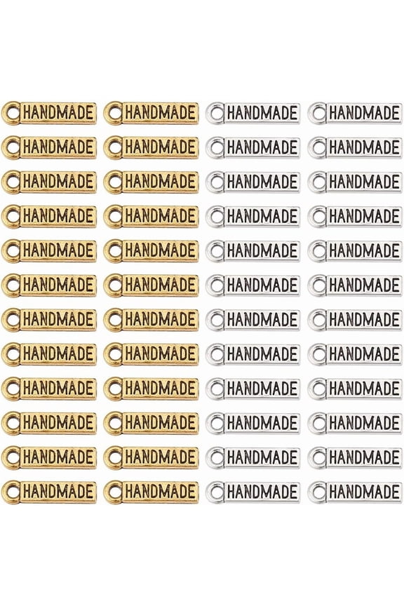 160 Pcs Handmade Charm Pendant Antique Silver & Gold Rectangle Shaped Word Message Charm Pendant Alloy Engraved Message Pendants Accessory
