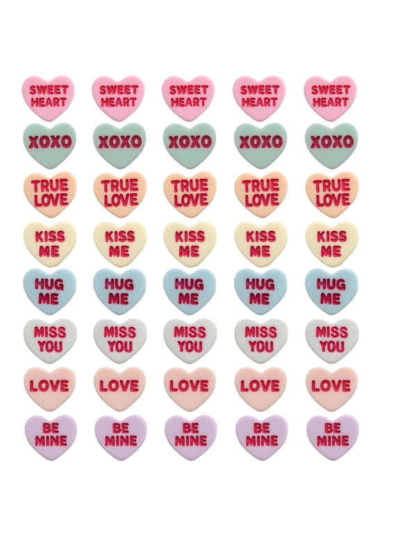 160 Pcs Light Green Valentine Heart Resin Accessories, XOXO Red Letter Small Ornaments, Plastic Sweet Conversation for Crafts, Hair Clips, Necklace, Fridge Metal-adhering Pieces