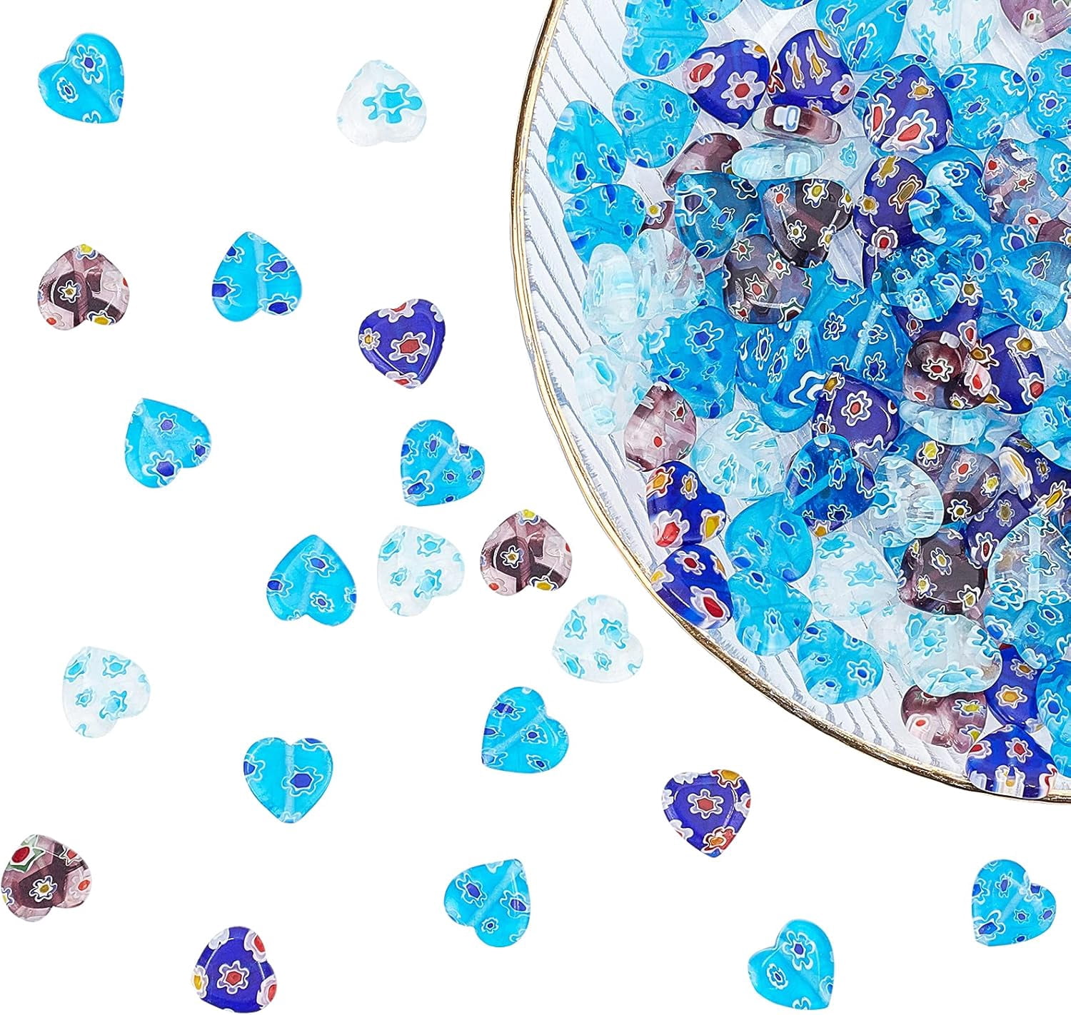 160 Pcs Millefiori Lampwork Beads Heart Shaped Glass Beads 12mm Spacer Beads for DIY Bracelets Necklace Jewelry Making Mixed Color DIY
