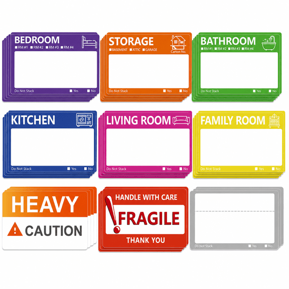 160 Pcs Moving Labels, 3.5 x 2 in Color Coded Room Packing Stickers, Fragile Heavy Storage Kitchen Bedroom Labels for Moving Boxes