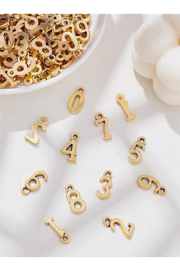 160 Pcs Number Charms Metal 0-9 Number Charms Alloy Number Pendants For Jewelry Bracelet Necklace Making Antique Golden