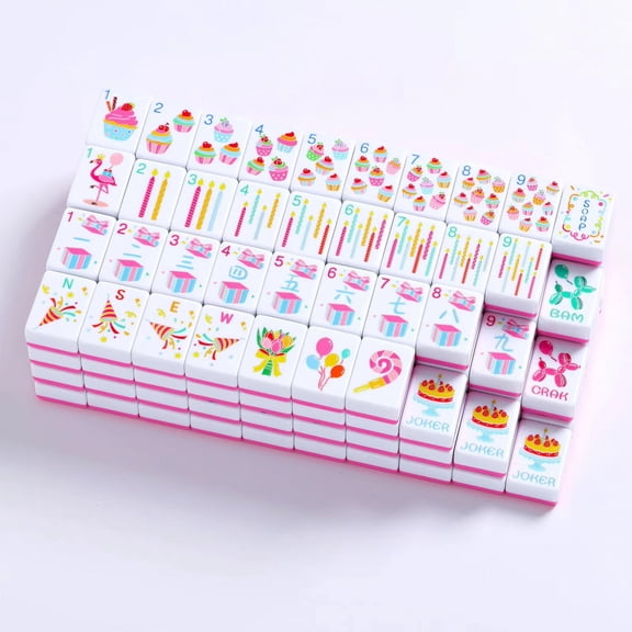 160 Pcs Pink Cake Themed American Mahjong Set with Storage Bag, 1.2 Inch Mini Hand Play Tiles, Leisure Mahjong Game Kit for Home & Mahjong Lovers
