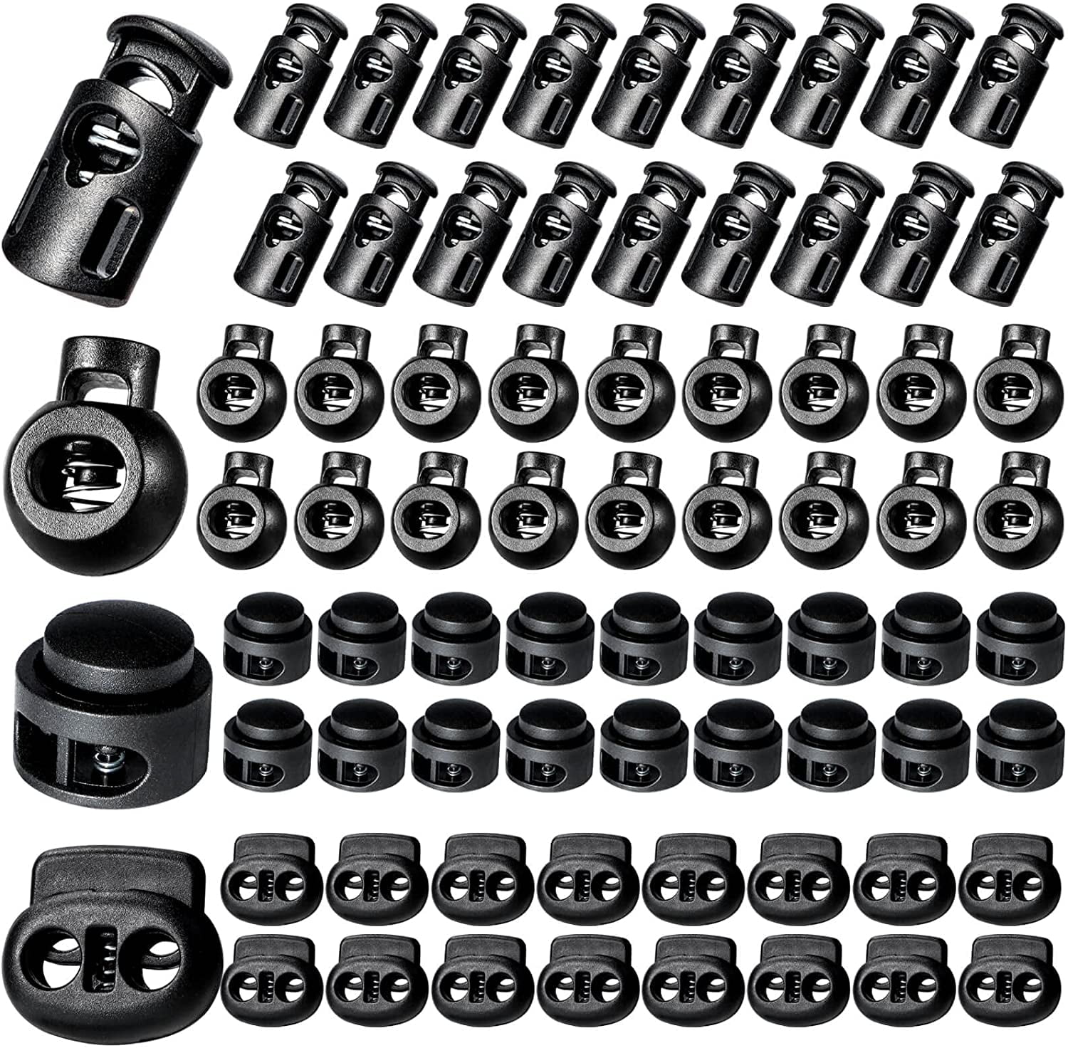 Plastic Cord Locks (0.22 inch x 0.16 inch)6pcs, Spring Cord Locks End Toggle Stoppers for Drawstrings, Bags, Shoelace Replacement, Clothing, Black