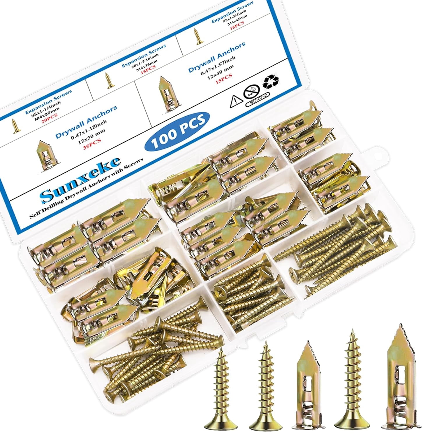 480 Count Self Drilling Drywall Anchors 4 Sizes Zinc Plated Anchors And 5 Sizes Screws 2025 Upgraded No Drilling Required Easy Application - View #9