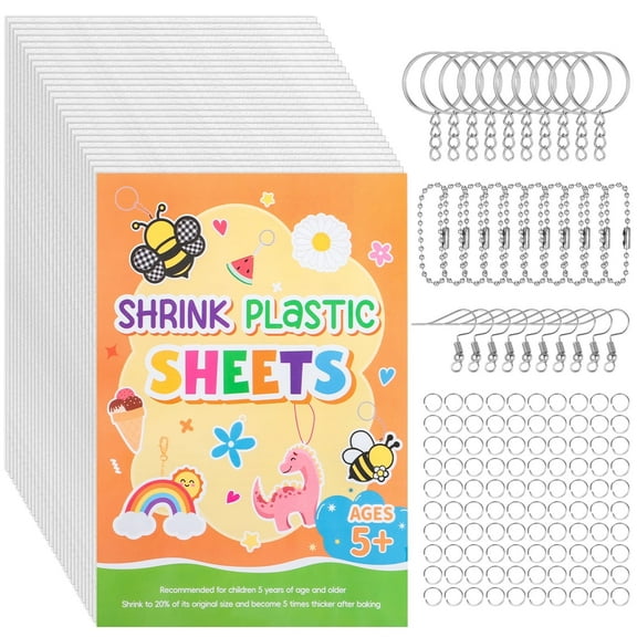 160 Pcs Shrink Plastic Sheets Kit, Including 30Pcs Shrinky Art Paper with 130Pcs Accessories for Crafts DIY Keychain Making