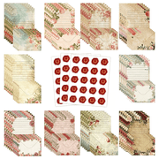 160 Pcs Stationery Paper Set   50 Double Sided Stationery Papers with 50 Matching Envelopes + 60 Round Dot Stickers, 10 Designs Vintage Floral, 5.5" x 8.25"
