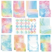 160 Pcs Stationery Paper Set, 50 Stationery Writing Papers + 50 Matching Envelopes + 60 Round Dot Sticker, 10 Design, 5.4 x 8.1 inch