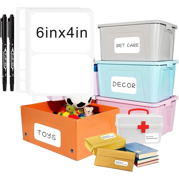 160 Pcs Storage Bin Labels with Marker, Removable No Residue Tear Resistant Matte White Blank Labels, Three Sizes for Home School Business Organization (3 Sizes)