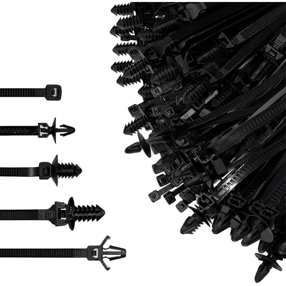160 Pcs Universal Nylon Push Mount Cable Zip Ties, Self-Locking Heavy Duty Wire Ties Assortment Kit, 5 Sizes UV Resistant for Automotive Wiring Harness, Indoor Outdoor Electrical Cable Management
