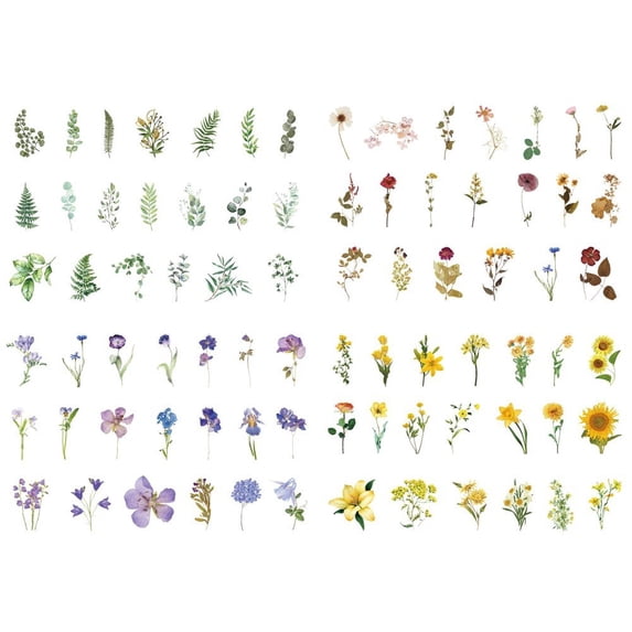 160 Piece/4Pack PET Floral Stickers Pressed Flower Stickers Vintage Flower Decals for Scrapbook Journal Card Decoration