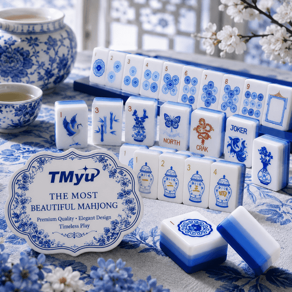 160-Piece American Mahjong Set, 4-Layer Acrylic Tiles, Engraved Blue Tiles with Storage Bag & Accessories