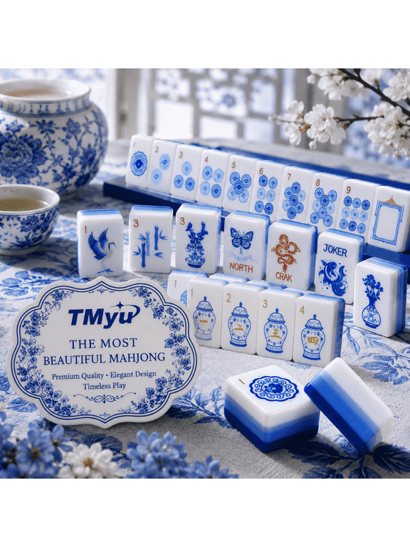 160-Piece American Mahjong Set, 4-Layer Acrylic Tiles, Engraved Blue Tiles with Storage Bag & Accessories