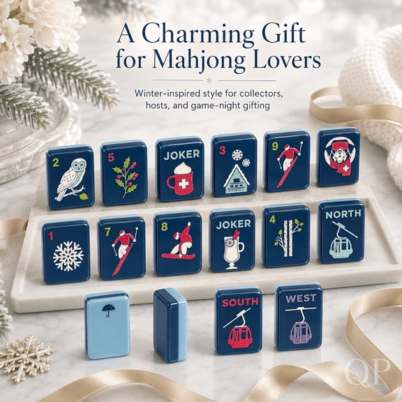 160-Piece American Mahjong Set, Blue Winter Ski Acrylic Tiles for Family Game Night