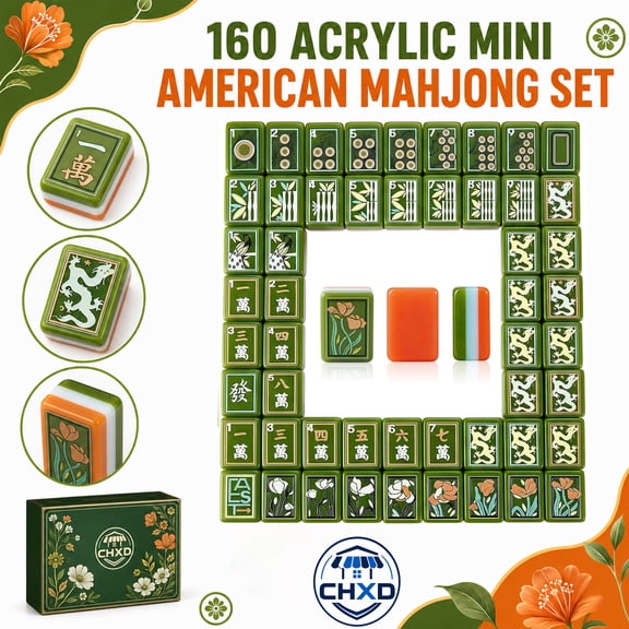 160 Piece American Mahjong Tile Set Green Acrylic Mahjong Tiles 3 Layer Engraved Mahjong Set with Storage Bag and Dice for Travel Game Night