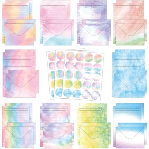 160-Piece Envelope Stationery Set—Watercolor Stationery and Envelopes,including 50 sheets of stationery,50 envelopes,and 60 stickers;suitable for home,office,and school use