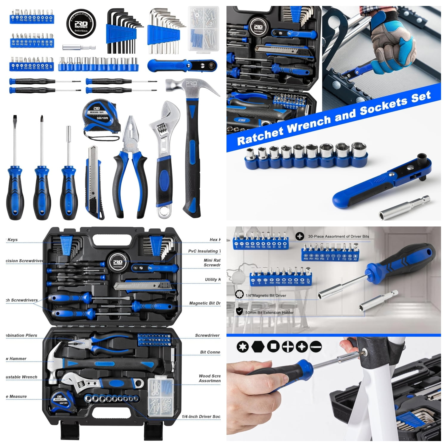 160-Piece Home Repair Tool Set, General Household Hand Tool Kit with Toolbox Storage Case for House, Garage, College Dorm and Office (Blue)