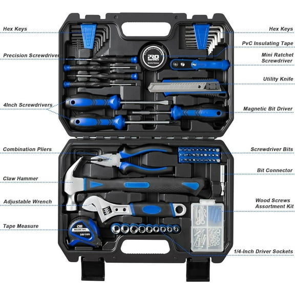 160-Piece Home Repair Tool Set, General Household Hand Tool Kit with Toolbox Storage Case for House, Garage, College Dorm and Office (Blue)