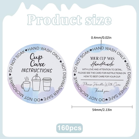 160 Pieces Tumbler Cup Cards 2.1Inch Diameter Cup Cleaning Cards Cup Handling Instructions Cup Insert for Business Customer Directions Online Shop Package Insert