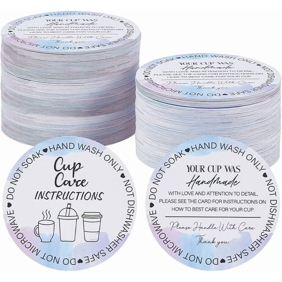 160 Pieces Tumbler Cup Cards 2.1Inch Diameter Cup Cleaning Cards Cup Handling Instructions Cup Insert for Business Customer Directions Online Shop Package Insert for DIY