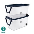thumbnail image 1 of Sterilite 160 Qt XL Clear Plastic Wheeled Storage Bin with Latch Lid and Pull Handle, Blue, 2 Pack, 1 of 8