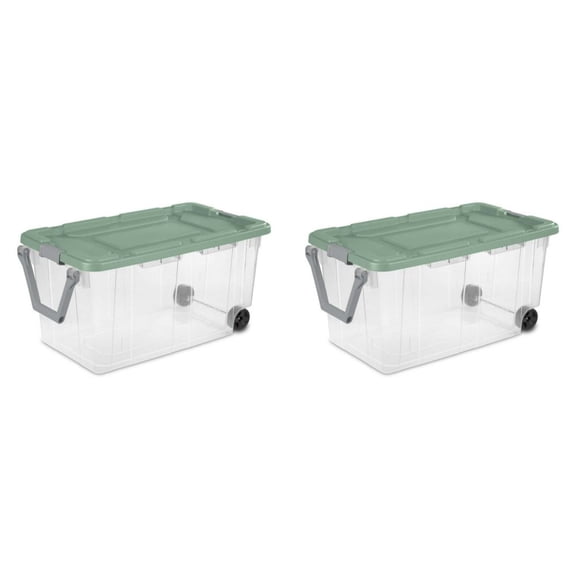160 Quart (40 Gallon) Wheeled Clear Plastic Storage Bin 2-Pack Gray - Industrial Tote with Handle Drip-Resistant Lid
