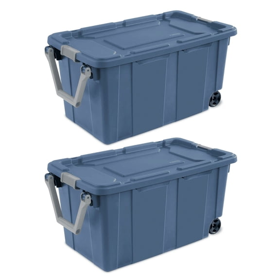 160 Quart Extra Large Wheeled Storage Bin Pack of 2 Gray Clear Plastic Container with Handle