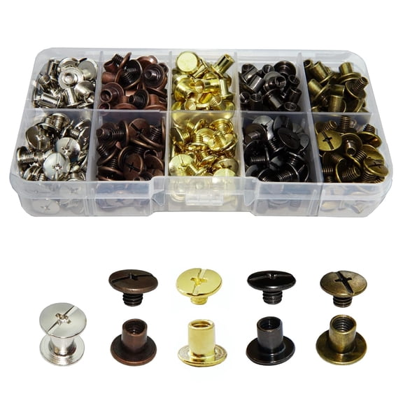 160 Sets Chicago Screws 1/4in Bookbinding Binding Screw Chicago Button Post Rivets Screw Belt Screws Leather Photo Albums Nail Rivets Studs Philip Head with 5 Color and Each 32sets