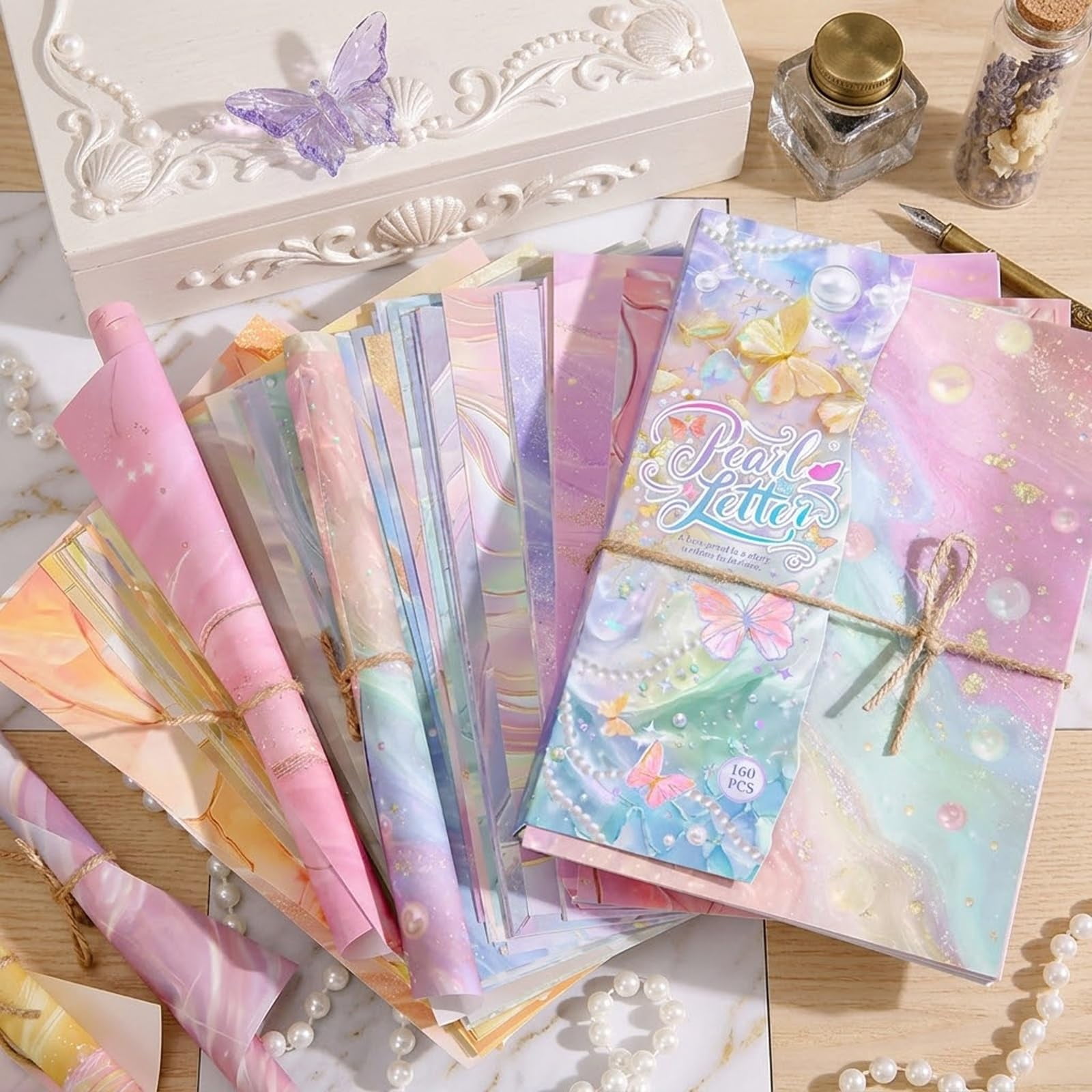160-Sheet Pearlescent Scrapbook Paper, Vintage Decorative Craft Supplies for Aesthetic Journaling, DIY Star Card Making Kit and Retro School Stationery Material in Arts Origami Projects